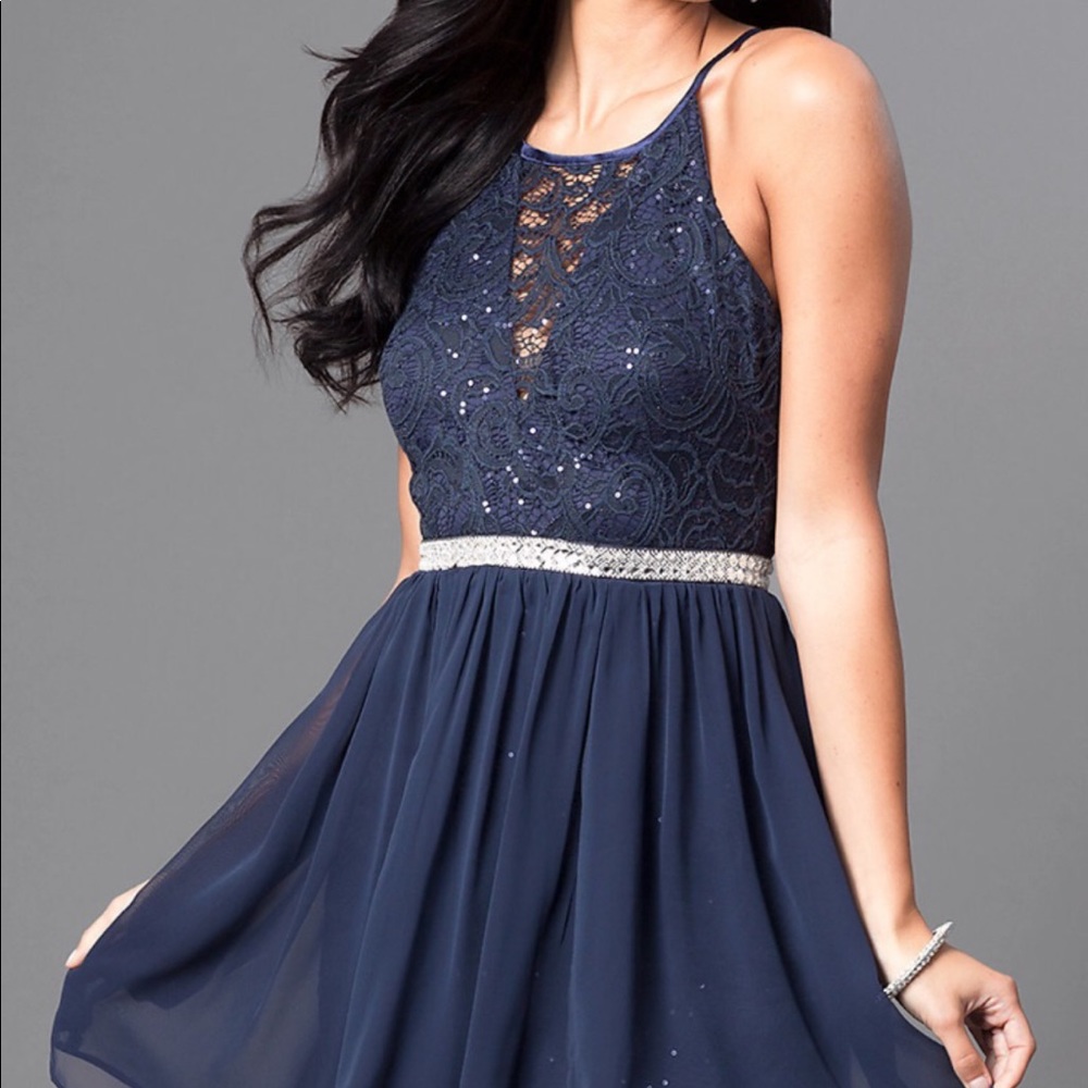 PromGirl Navy Sparkle Halter Dress